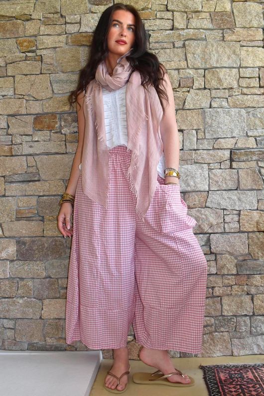 Arbi Gingham Pocket Culotte Pant Indian Pink